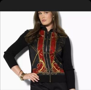 Lauren Ralph Lauren Equestrian Bishop Full Zip Quilted Cardigan Sweater S NWT